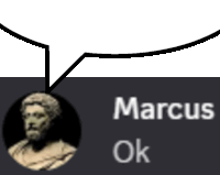 a speech bubble with a picture of a man and the name marcus on it