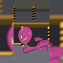 a cartoon drawing of a purple octopus with a black shirt
