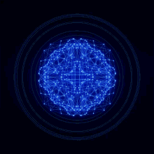 a glowing blue circle with lines and dots on it