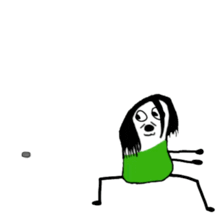 a cartoon of a woman in a green shirt looking at a coin