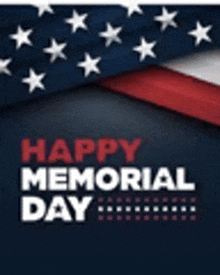 a happy memorial day greeting card with an american flag in the background .