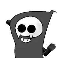 a grim reaper says hi with a speech bubble