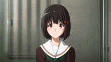 a girl with short hair and a bow on her head