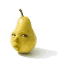 a pear with a face painted on it