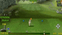 a man is playing a game of golf with a score of 3664