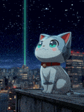 a cartoon cat is sitting on a ledge looking up at a green light