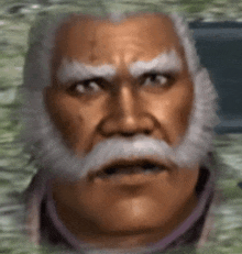 a man with a beard and mustache is making a funny face