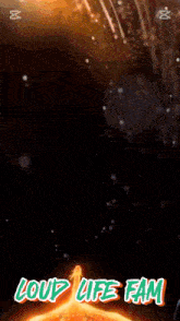 an animated image of a fireball with the words " loud life fam " at the bottom