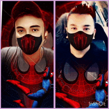 a man wearing a mask with a spider man on it