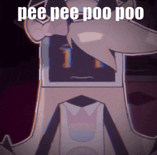 a cartoon character says " pee pee poo poo " in a dark room