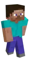 a steve minecraft character with a blue shirt and purple eyes