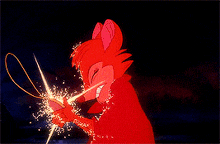 a cartoon character in a red cape is surrounded by sparkles