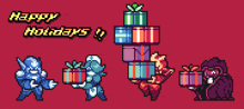 a pixel art greeting card that says happy holidays on it