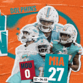 a collage of dolphins football players including mia 27 and hou 0