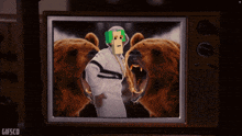 a tv screen shows two bears and the words i 'm a bad boy on it