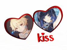 a picture of a boy and a girl with the word kiss underneath