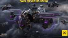 a poster that says " thank you for the support " on the top
