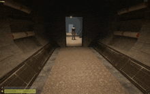 a screenshot of a video game shows a person walking down a hallway with the number 115 hp on the screen