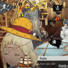 a picture of a girl with a pirate hat and a pirate flag with the name eupha on it