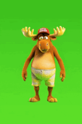 a moose wearing a data saver hat is standing on a green background