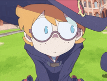 a cartoon character wearing glasses and a hat has the letter g on his forehead