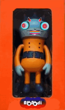 a toy in an orange box that says abodi