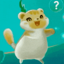 a cartoon character with a question mark in the corner