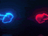 a picture of a woman in a circle with blue and pink smoke behind her