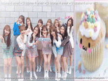 a group of girls are posing for a picture with the words izone 4 ever on the bottom