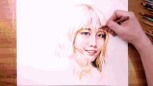 a person is drawing a woman 's face with a prismacolor colored pencil