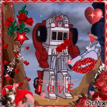 a picture of a robot with the word love in the middle