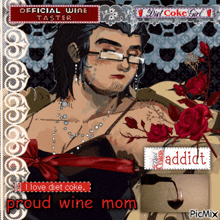 a picture of a man with glasses and the words " official wine taster " on top
