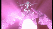 a video game character is surrounded by a purple light