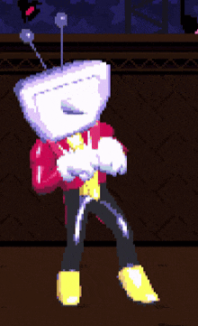 a pixel art of a robot with a head that looks like a television