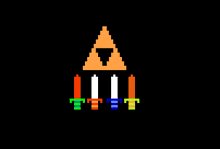 a pixel art of a video game character with a sword in his mouth