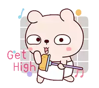 a cartoon bear is holding a mop and a towel with the words get high behind him