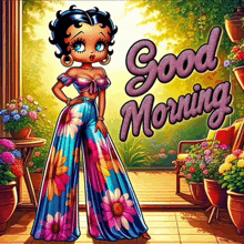 a picture of betty boop with the words good morning written on it
