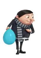 a cartoon character holding a blue balloon in his hand