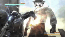 a video game screen shows a character named raiden fighting another character named senator