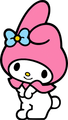 a cartoon drawing of my melody with a blue bow on her head