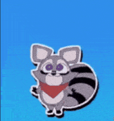 a cartoon cat with purple eyes and a black tail is sitting on a blue background with the words `` wait ! ''