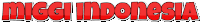 a red and white logo for miggi indonesia on a white background