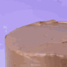 a person is frosting a chocolate cake with the words mr.cakes on the bottom right