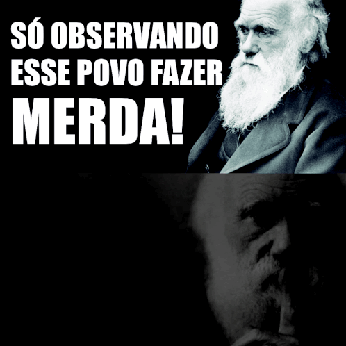 a black and white photo of a man with the words so observando esse povo fazer merda on top