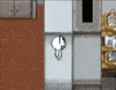 a cartoon drawing of a dog hanging from a wall in a room