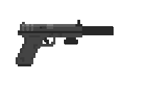 a pixel art illustration of a gun with a silencer and bullets coming out of it .