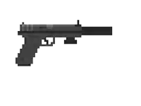 a pixel art illustration of a gun with a silencer and bullets coming out of it .