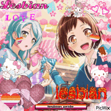a picture of two anime girls with the words lesbian love written on the bottom