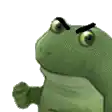 a frog with an angry look on its face is making a fist .