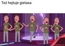 a cartoon of rick and morty dancing with the caption też hejtuje gietasa